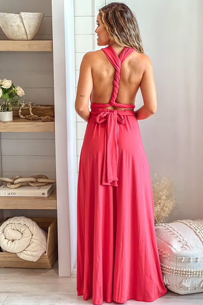 rose multi tie maxi dress with slit