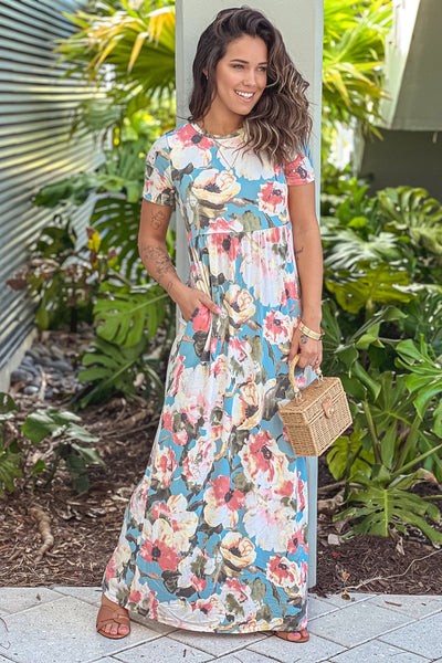 sage floral maxi dress with pockets