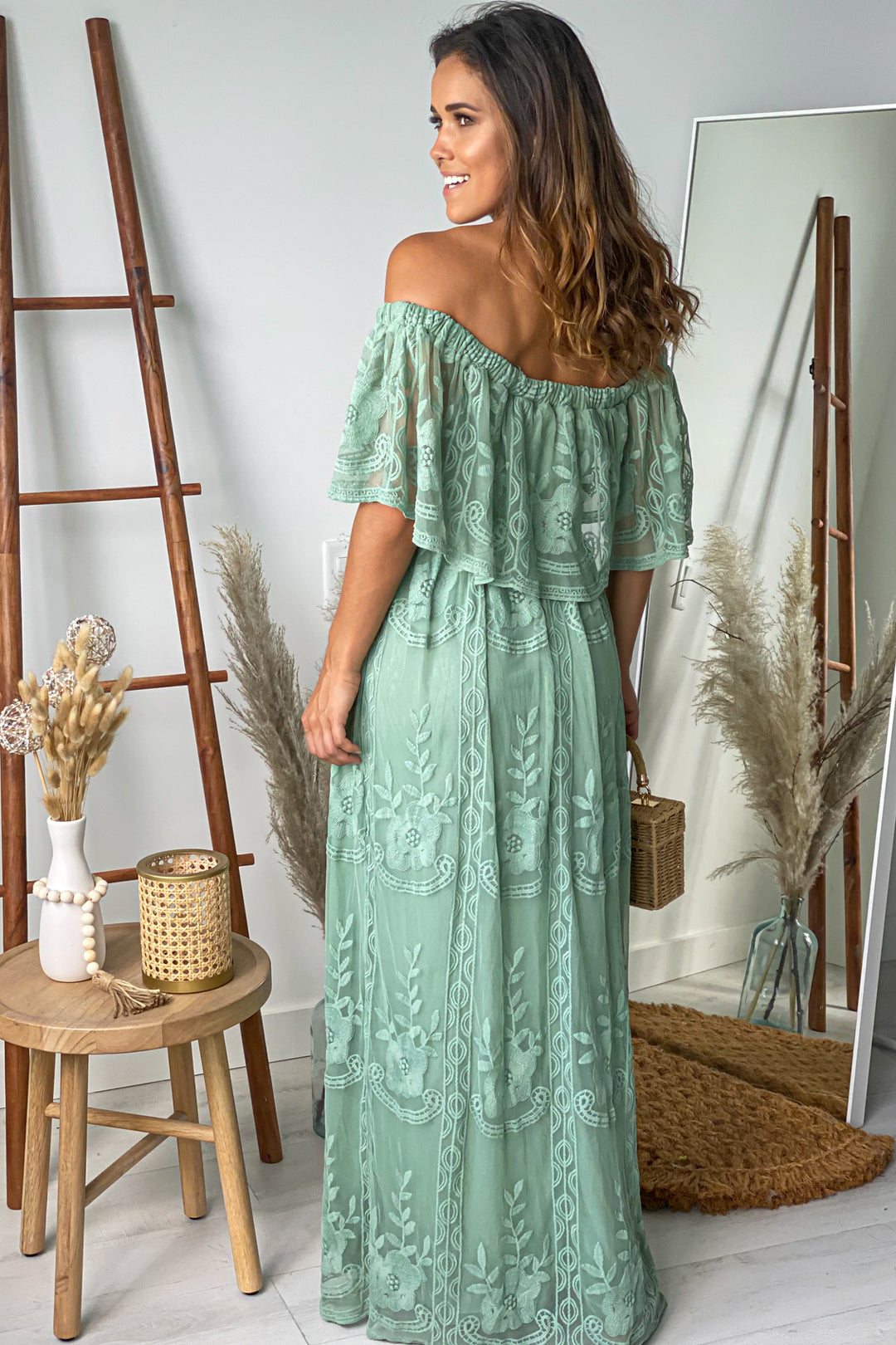 Sage Lace Off Shoulder Maxi Dress | Maxi Dresses  Saved by the Dress