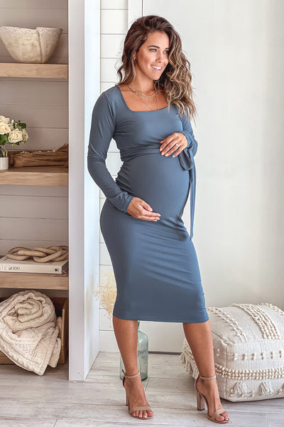sea blue cute maternity dress