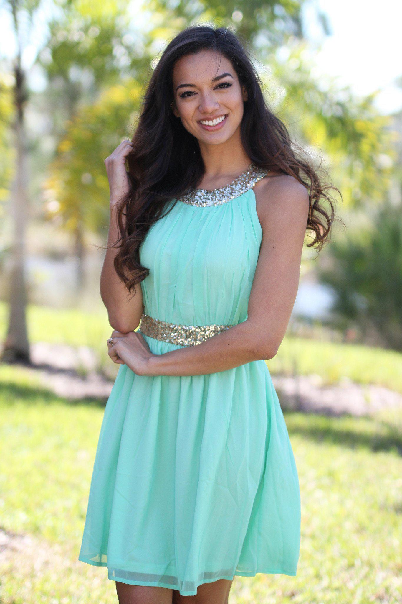 Mint and Gold Sequin Dress