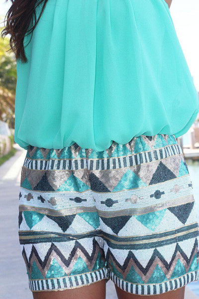 Mint Romper With Sequin Bottom