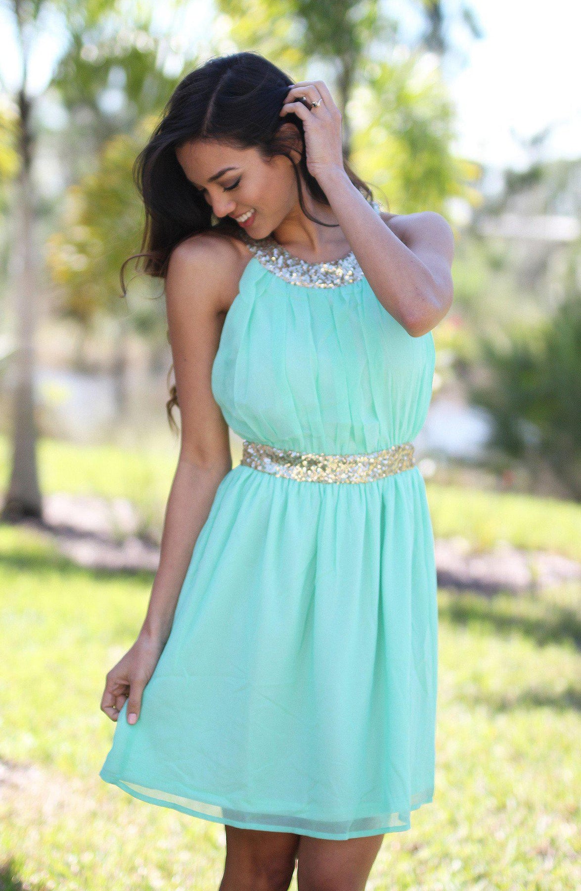 Mint and Gold Sequin Dress | Mint Bridesmaid Dress – Saved by the Dress