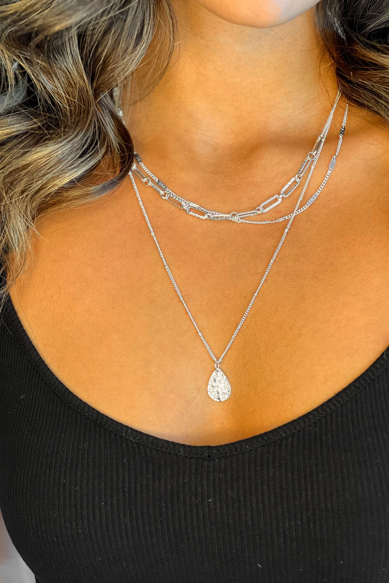 silver layered chunky chain necklace