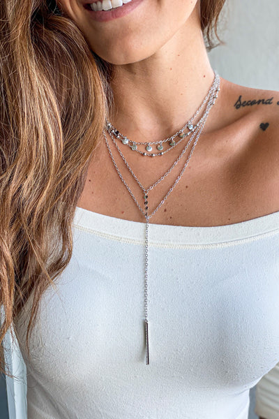 silver layered cute necklace