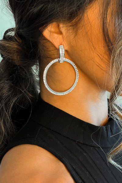 silver rhinestone drop earrings with bar detail