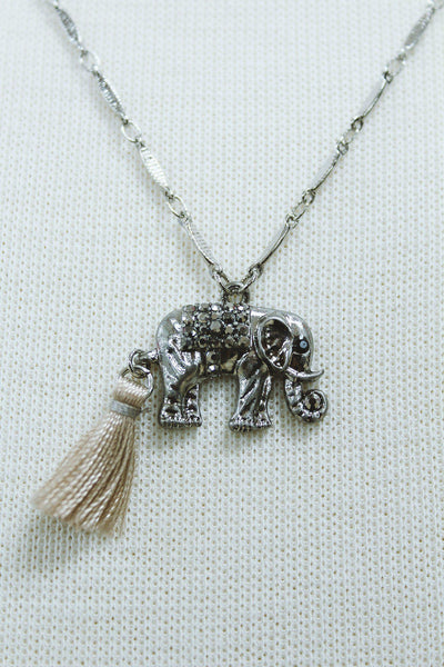 silver elephant with tassel necklace