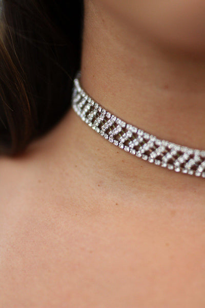 Silver Rhinestone Choker