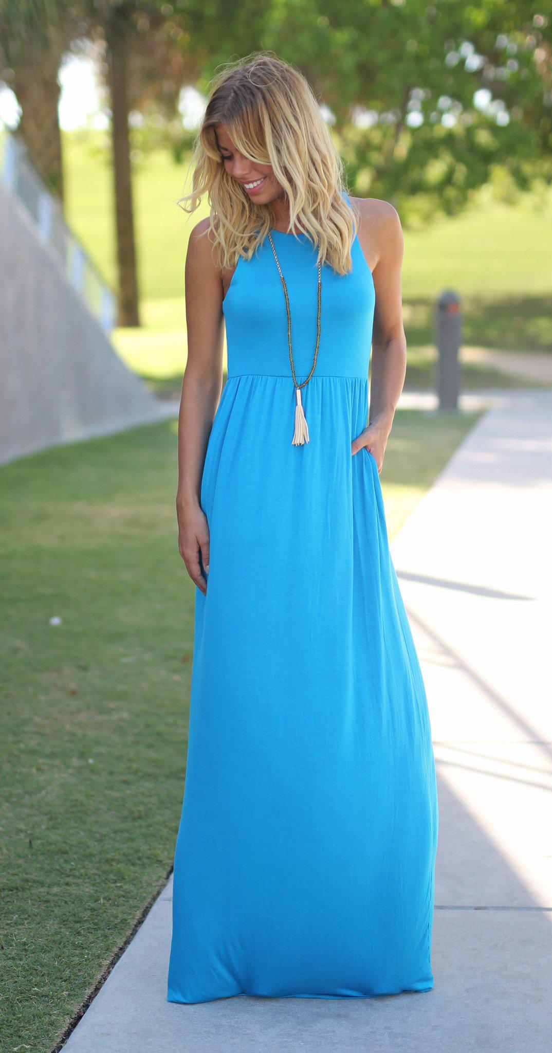 skies are blue maxi dress Sky Blue Ruched Tiered Sleeveless Maxi Dress