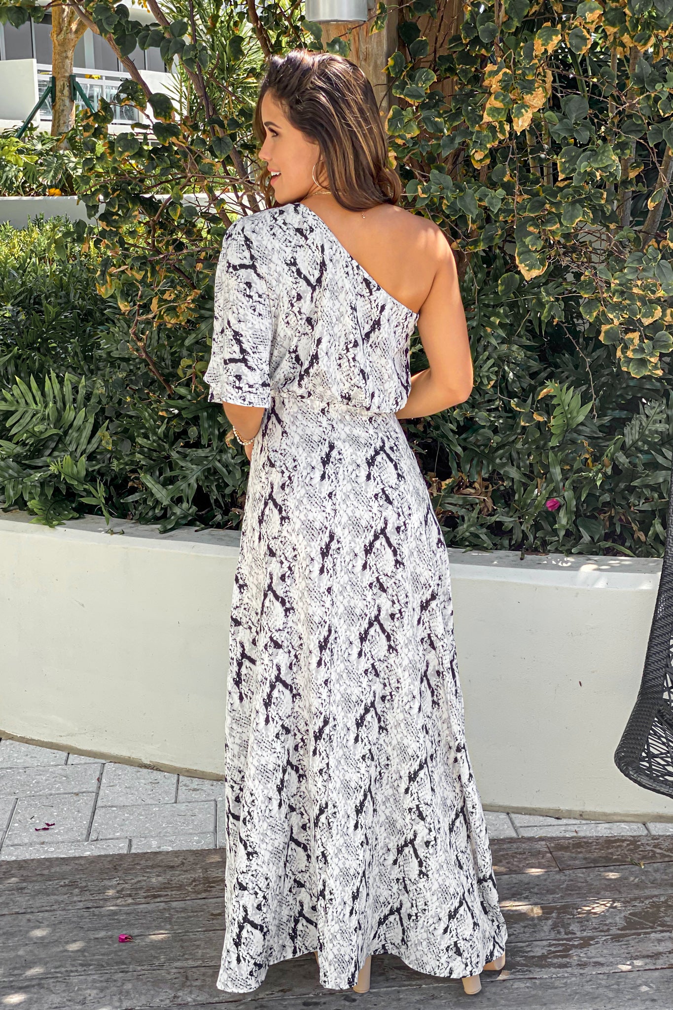 Light Gray Snake Print One Shoulder Maxi Dress | Bridesmaid Dresses Saved by the Dress Light Gray Snake Print One Shoulder Maxi Dress | Bridesmaid Dresses Saved by the Dress