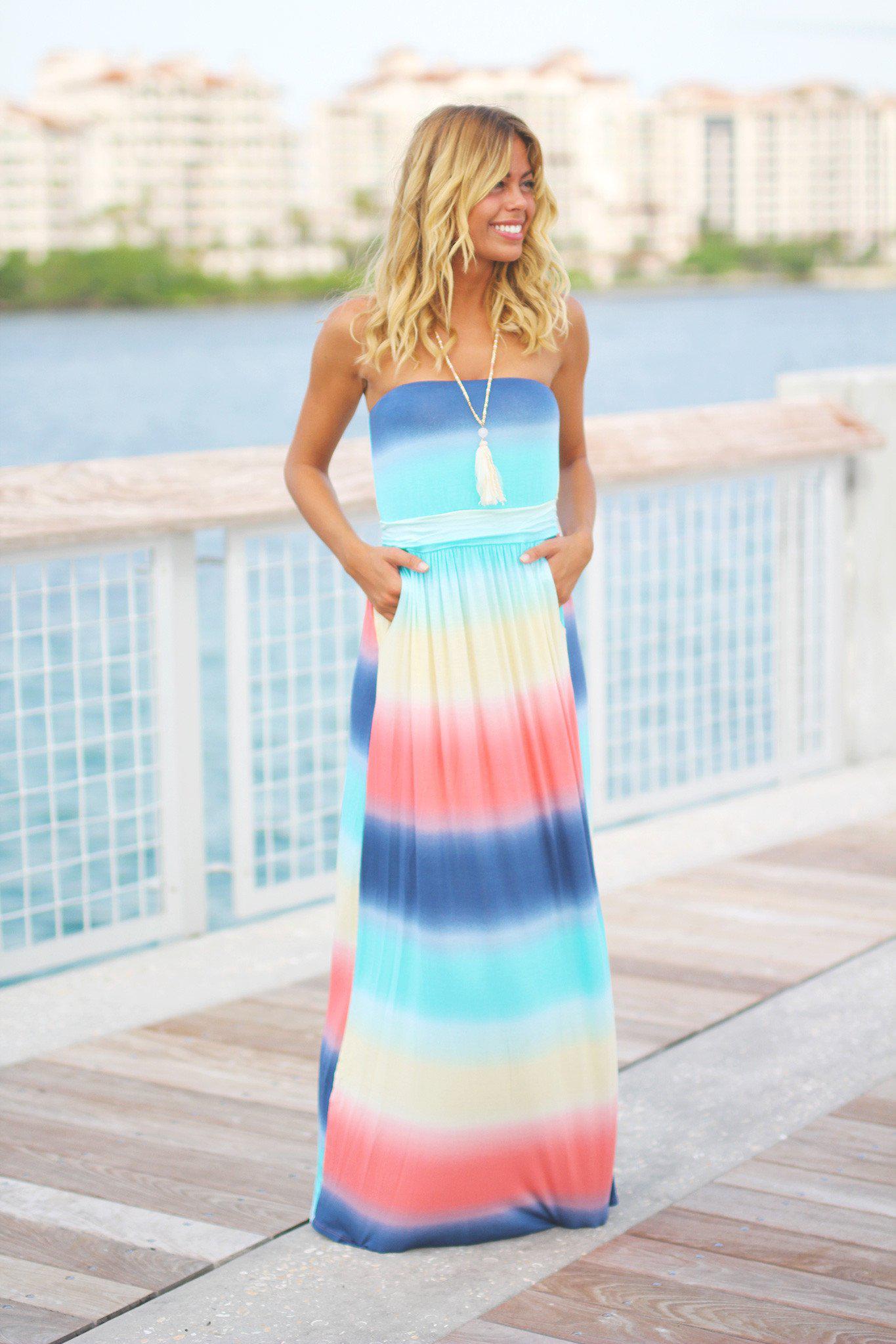 Rainbow Strapless Maxi Dress