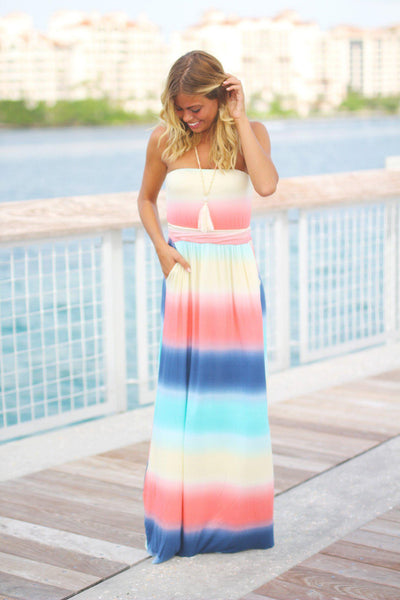 Rainbow Strapless Maxi Dress
