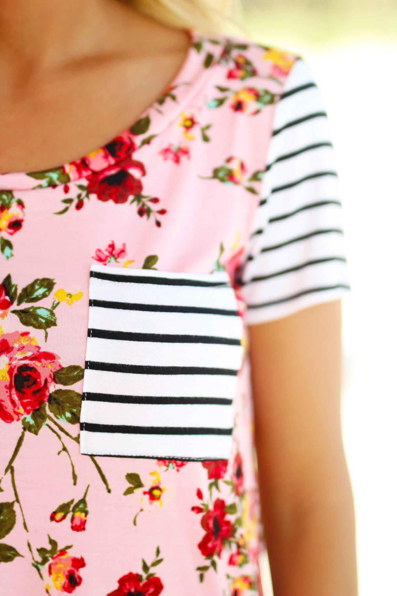 Pink Floral Top with Pocket