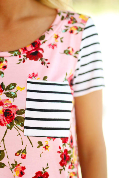 Pink Floral Top with Pocket