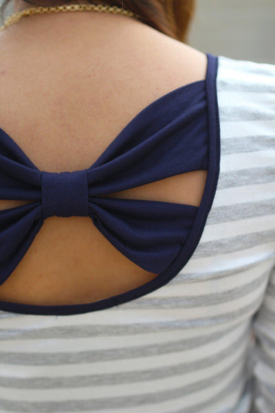 Heather Gray and Navy Back Bow Top