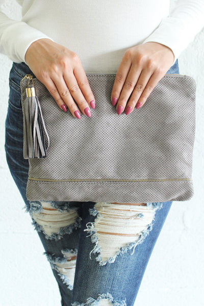 Gray Perforated Clutch