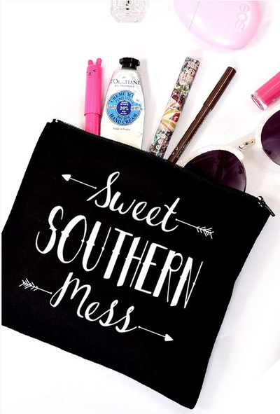 Black "Sweet Southern Mess" Makeup Bag