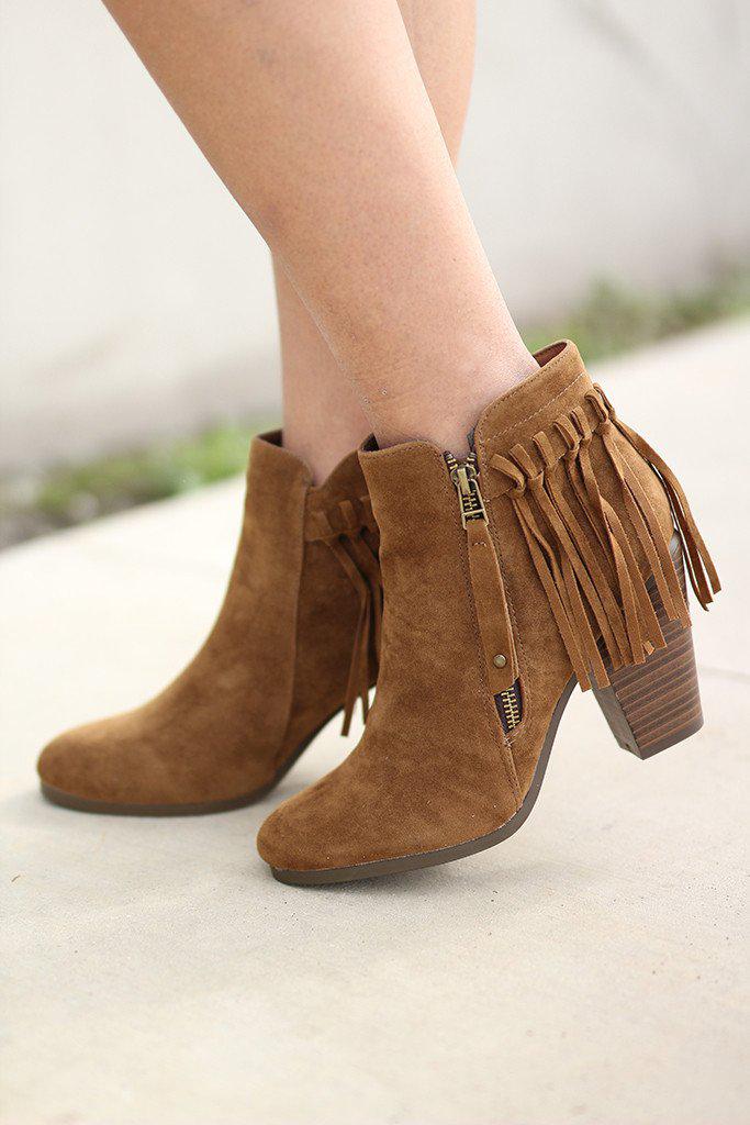 Tan Fringe Booties