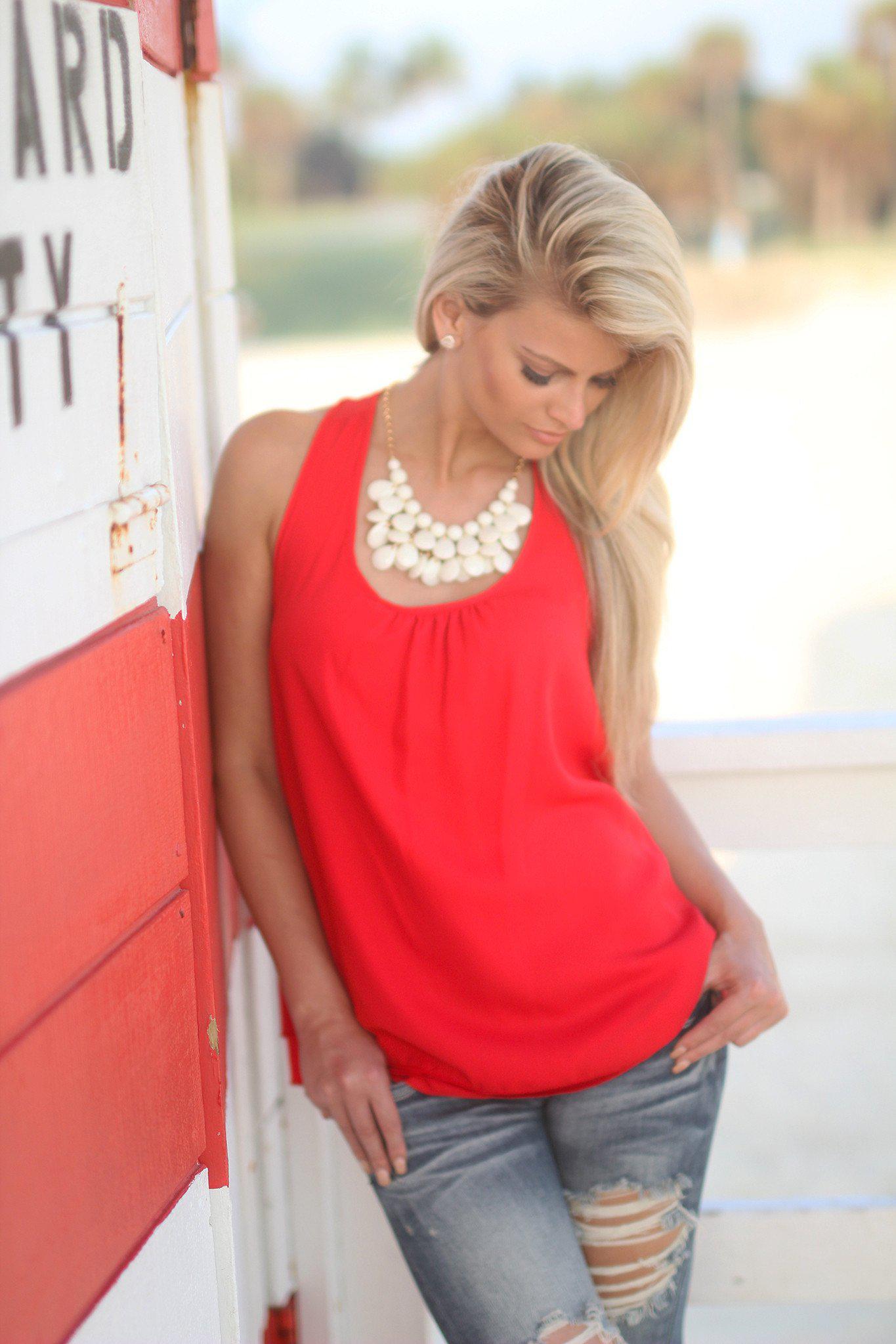 Red Top with Ruffle Racer Back | Red Ruffled Back Top – Saved by the Dress