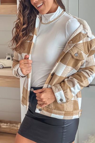 taupe and white checkered jacket