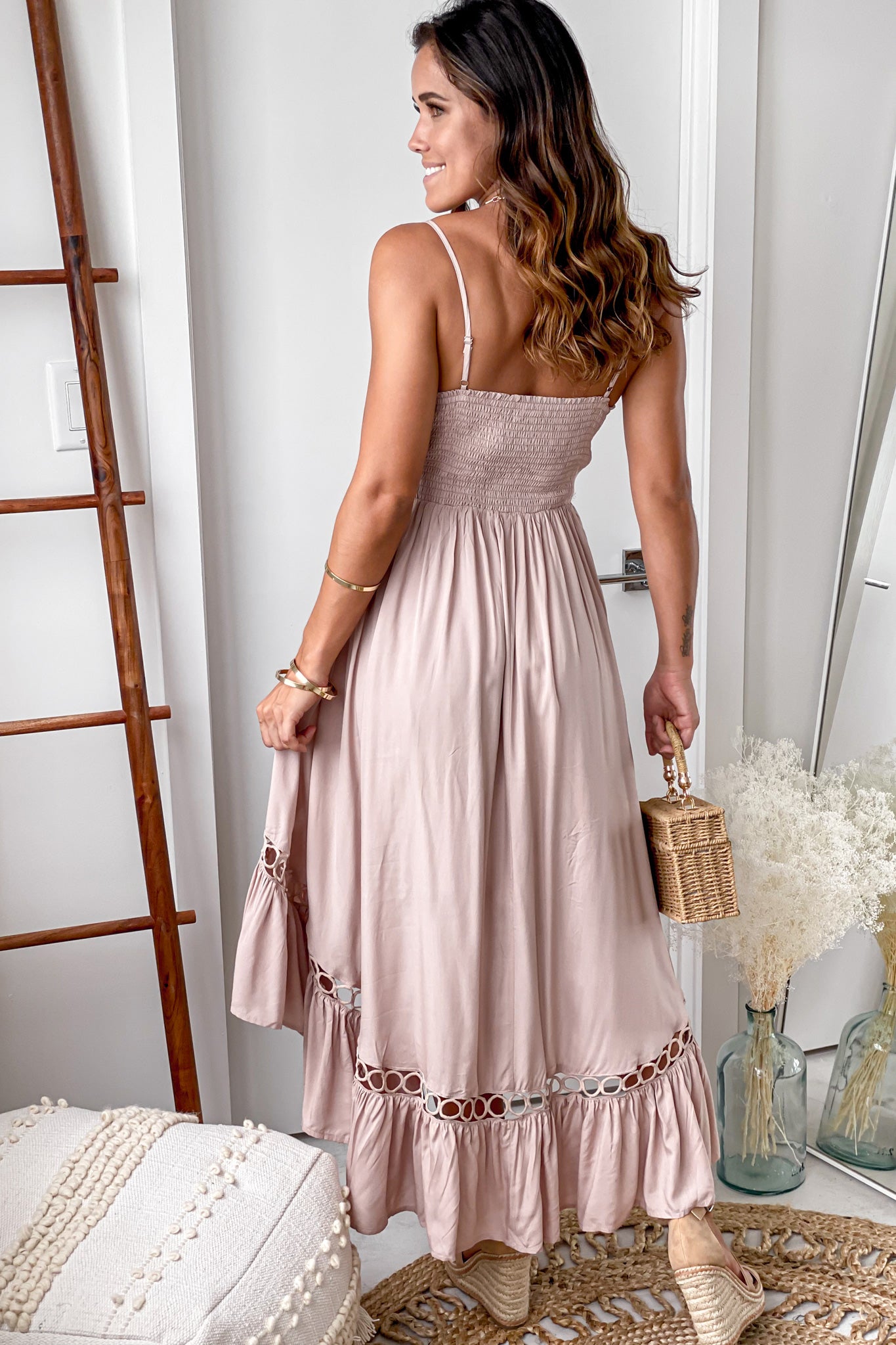 taupe high low dress