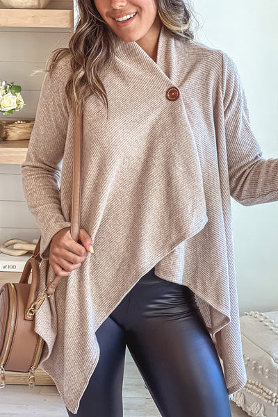 taupe long sleeve one button cardigan