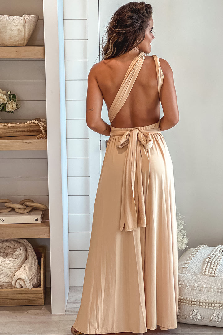 100 Ways Step By Step Infinity Dress Instructions Booklet Taupe Multi Tie  Maxi Dress With Slit