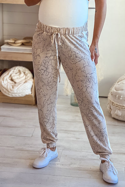 taupe printed maternity joggers
