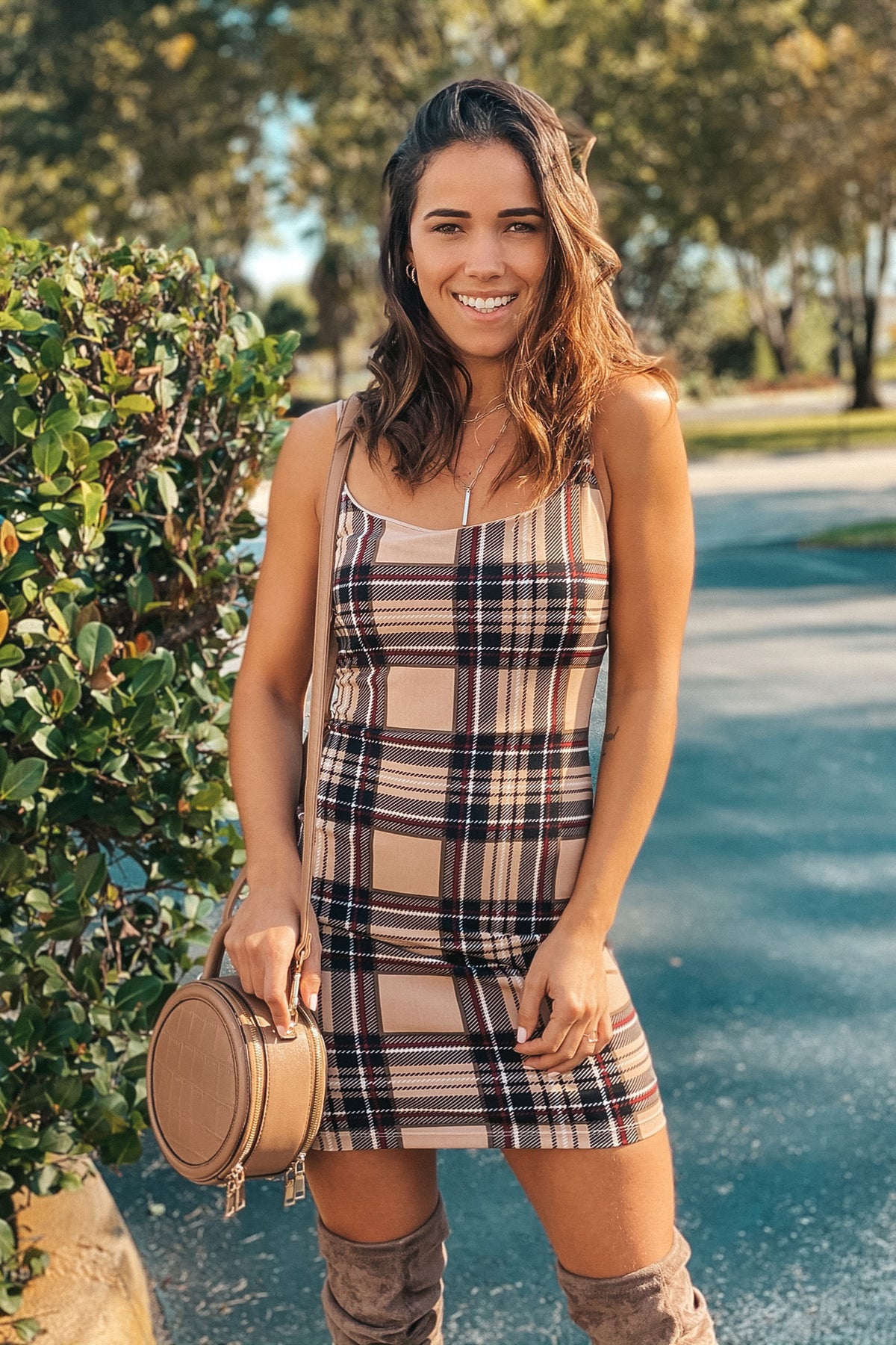 short plaid dress spaghetti strap Women's Sleeveless Spaghetti Strap Side Slit Plaid Mini Dress