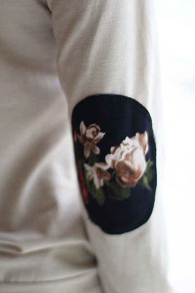 Taupe And Navy Floral Sweater with Pocket