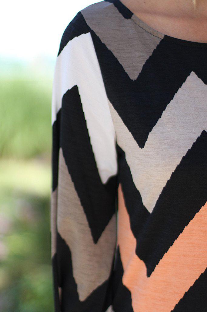 long sleeve black and white chevron dress Taupe And Peach Short Chevron Dress