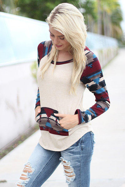 Taupe Aztec Sweater with Pocket