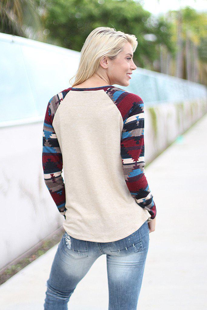 Taupe Aztec Sweater with Pocket