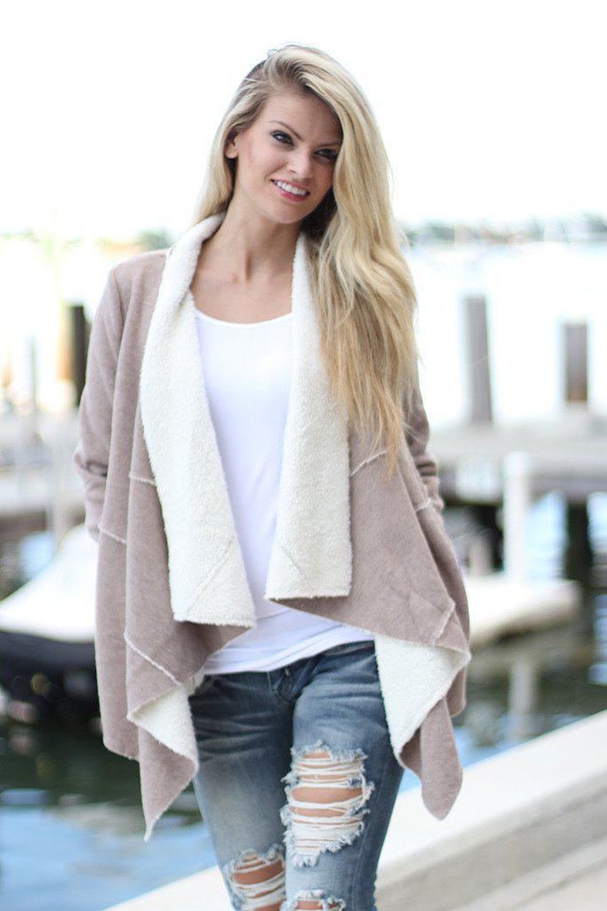 Taupe Faux Fur Cardigan With Pockets
