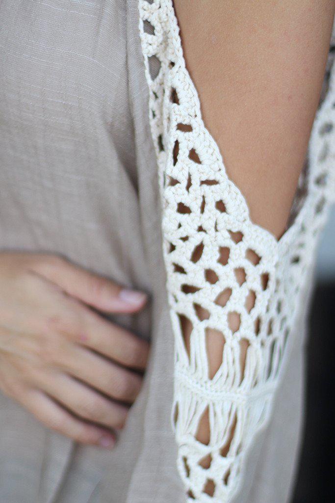 Taupe Off Shoulder Top With Crochet Detail