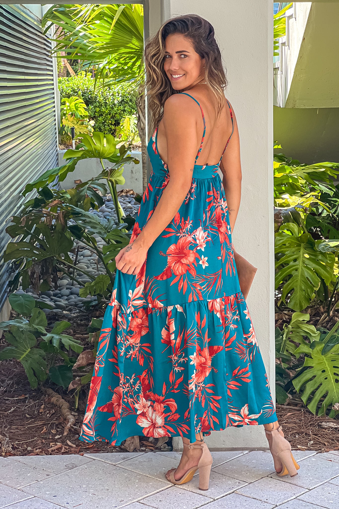 teal floral maxi dress