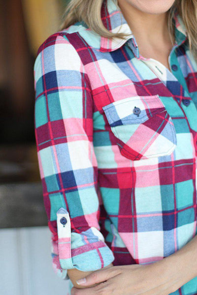Teal And Magenta Plaid Top