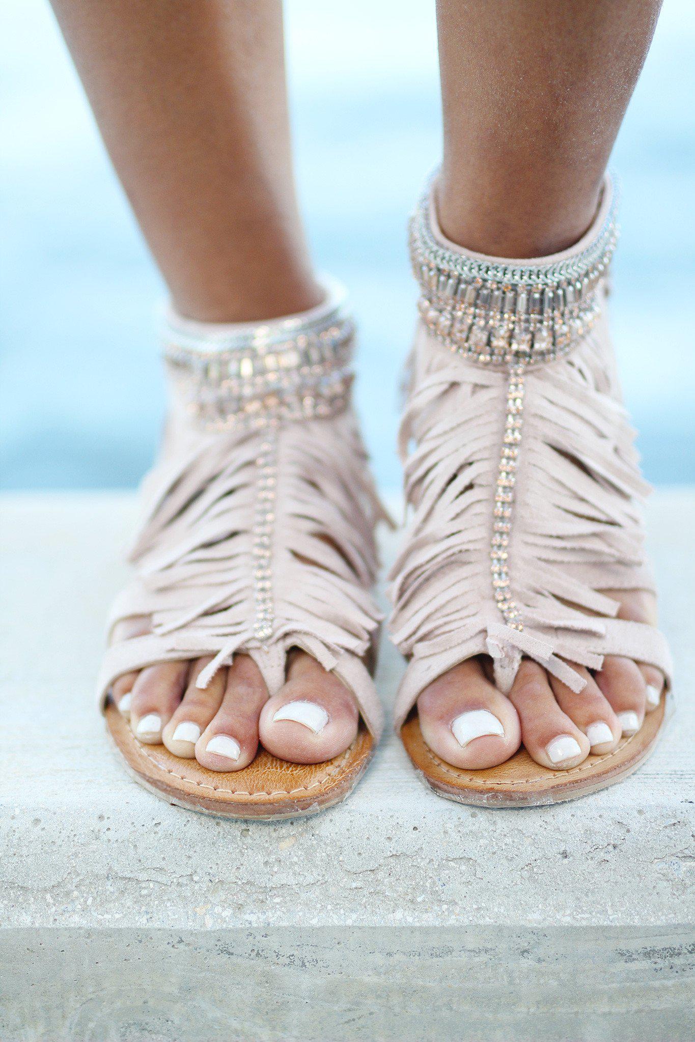 Total Babe Blush Fringe Sandals