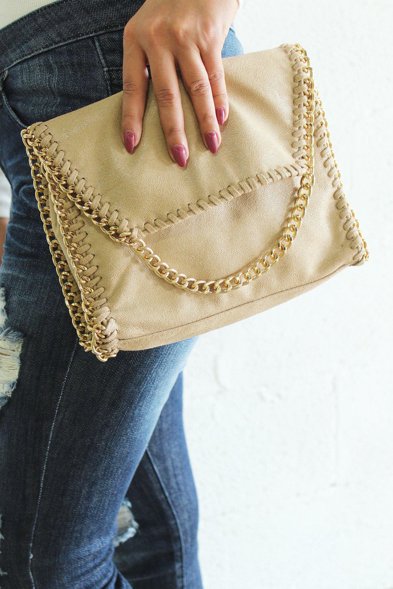 Beige Chained Clutch