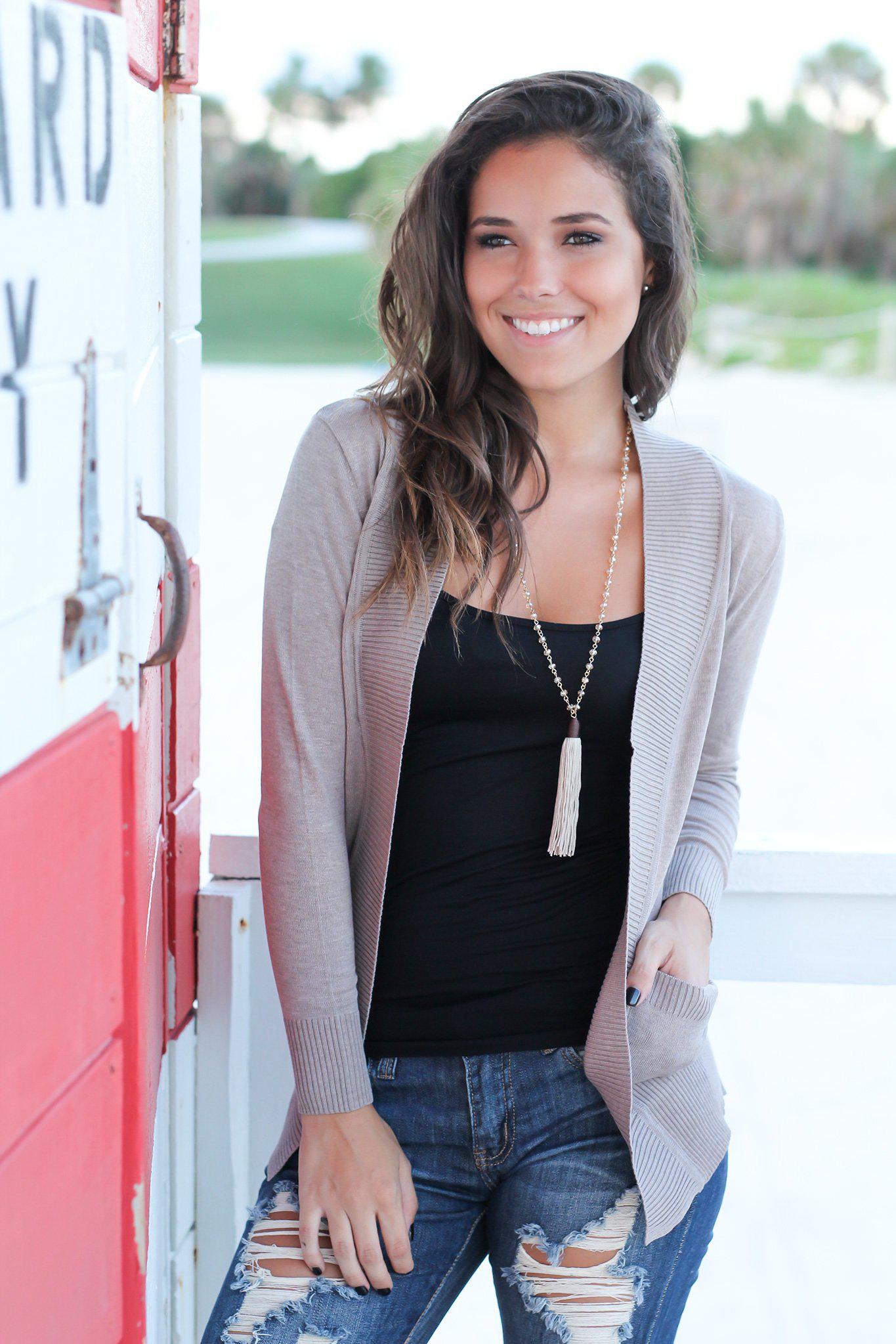 Taupe Open Cardigan
