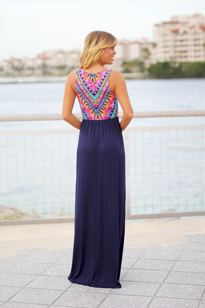 Navy Maxi Dress with Tribal Top