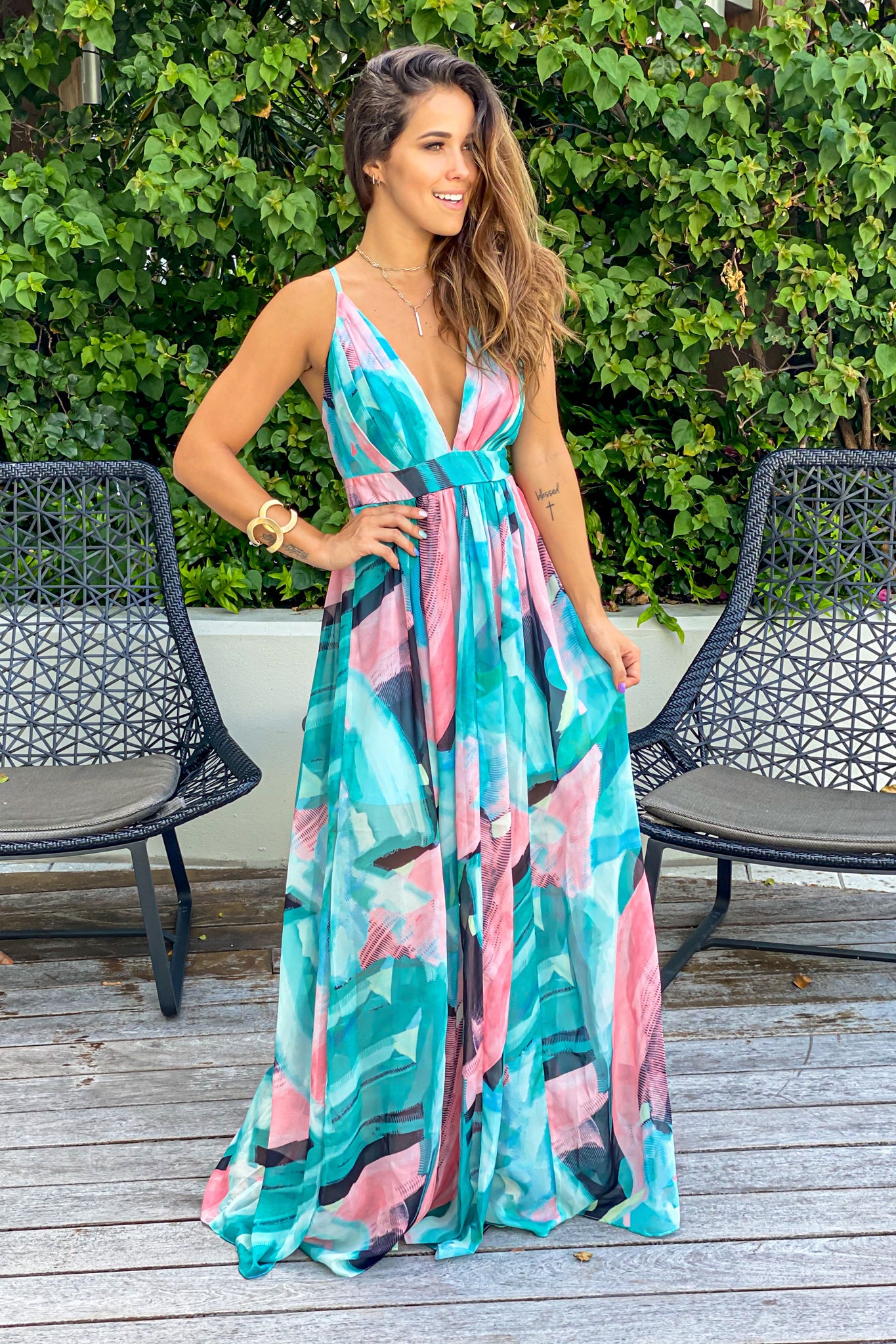 turquoise casual maxi dress