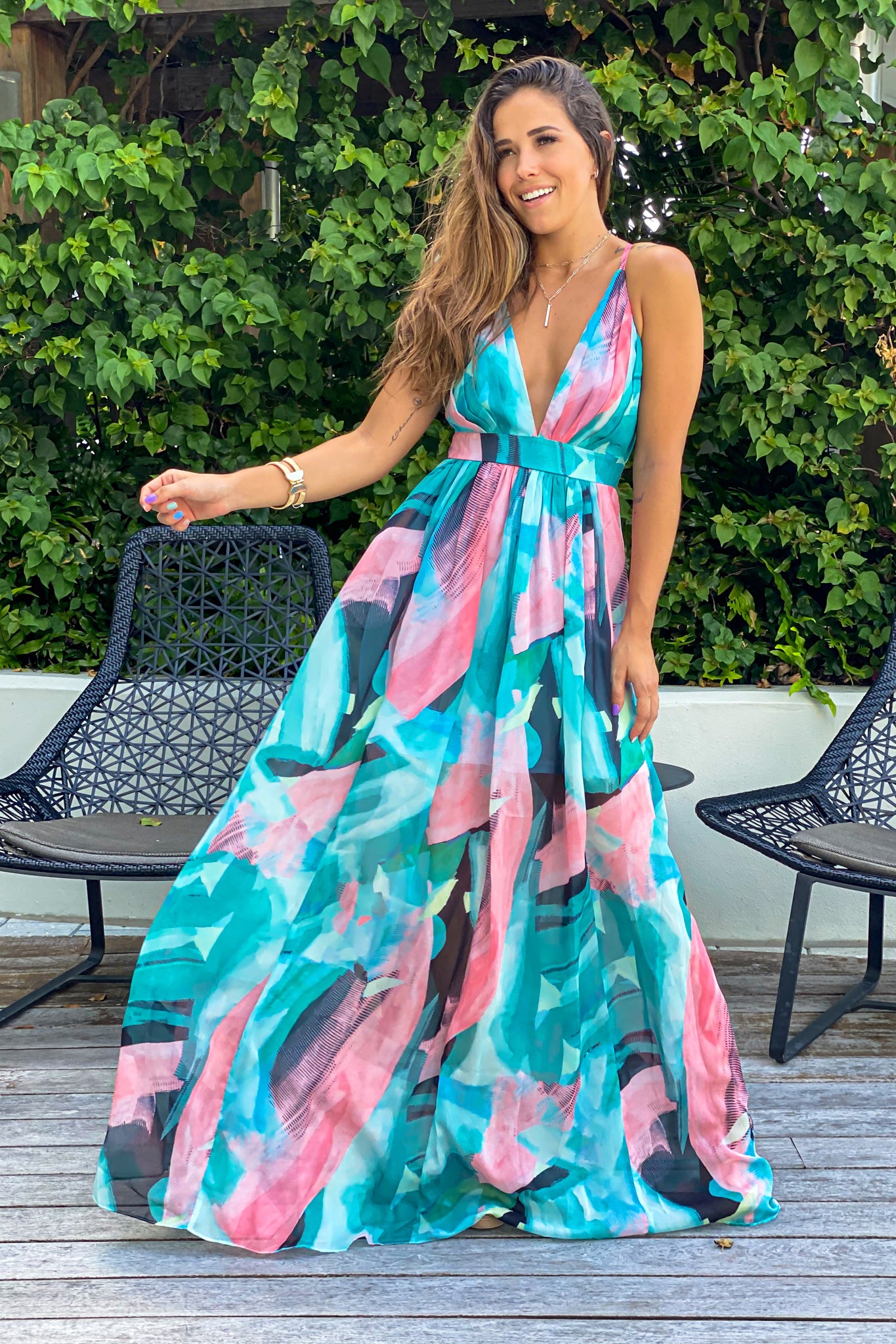 turquoise printed maxi dress