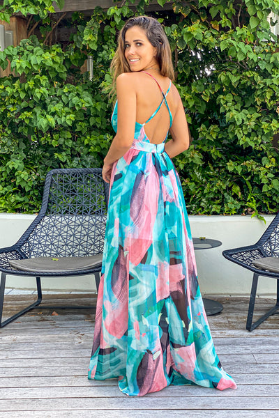 turquoise printed vacation dress
