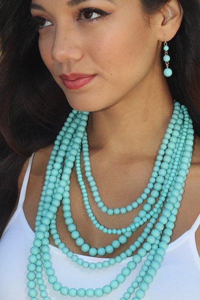 Turquoise Beaded Necklace And Earrings Set