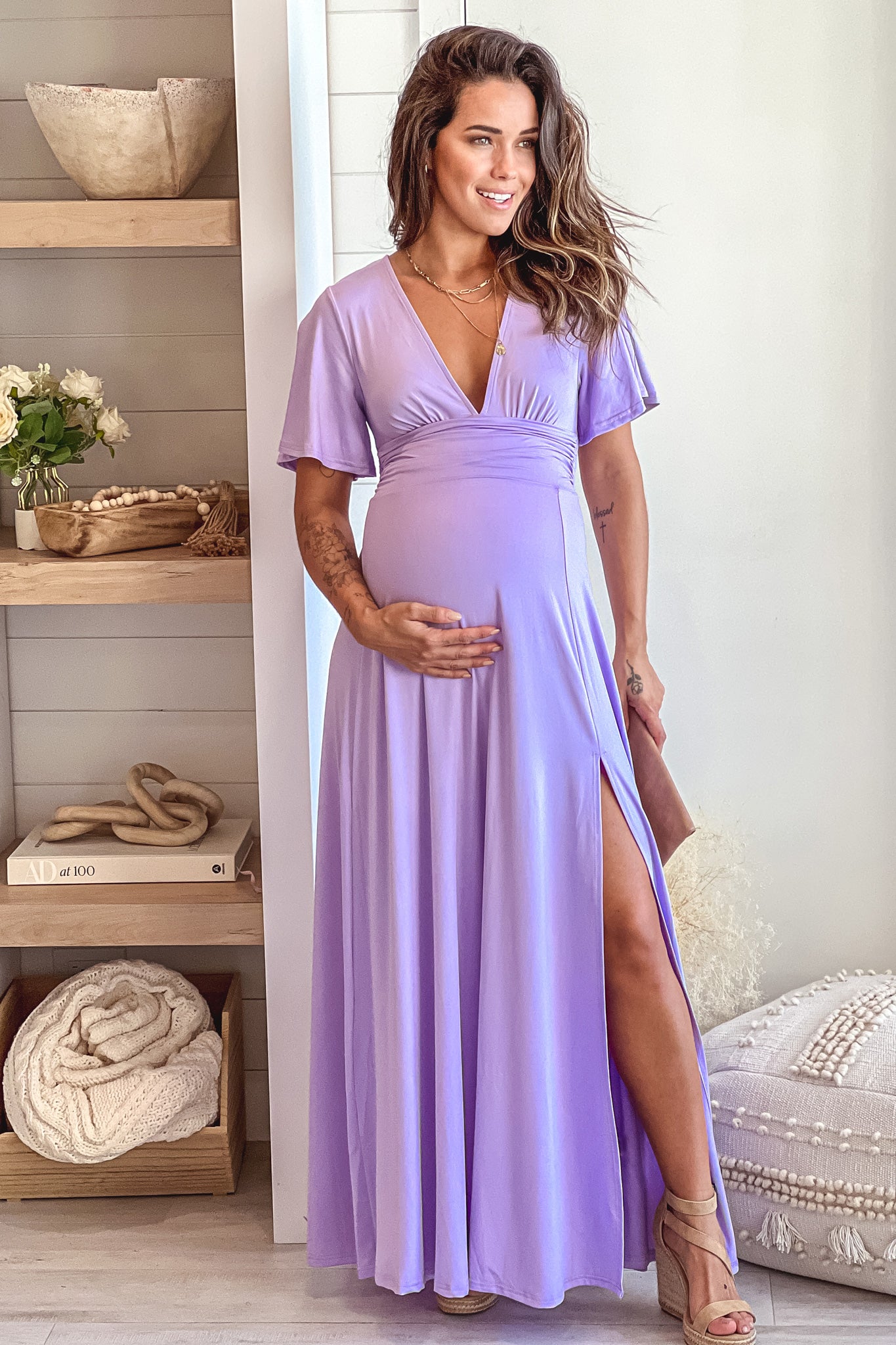 violet maternity maxi dress with slit