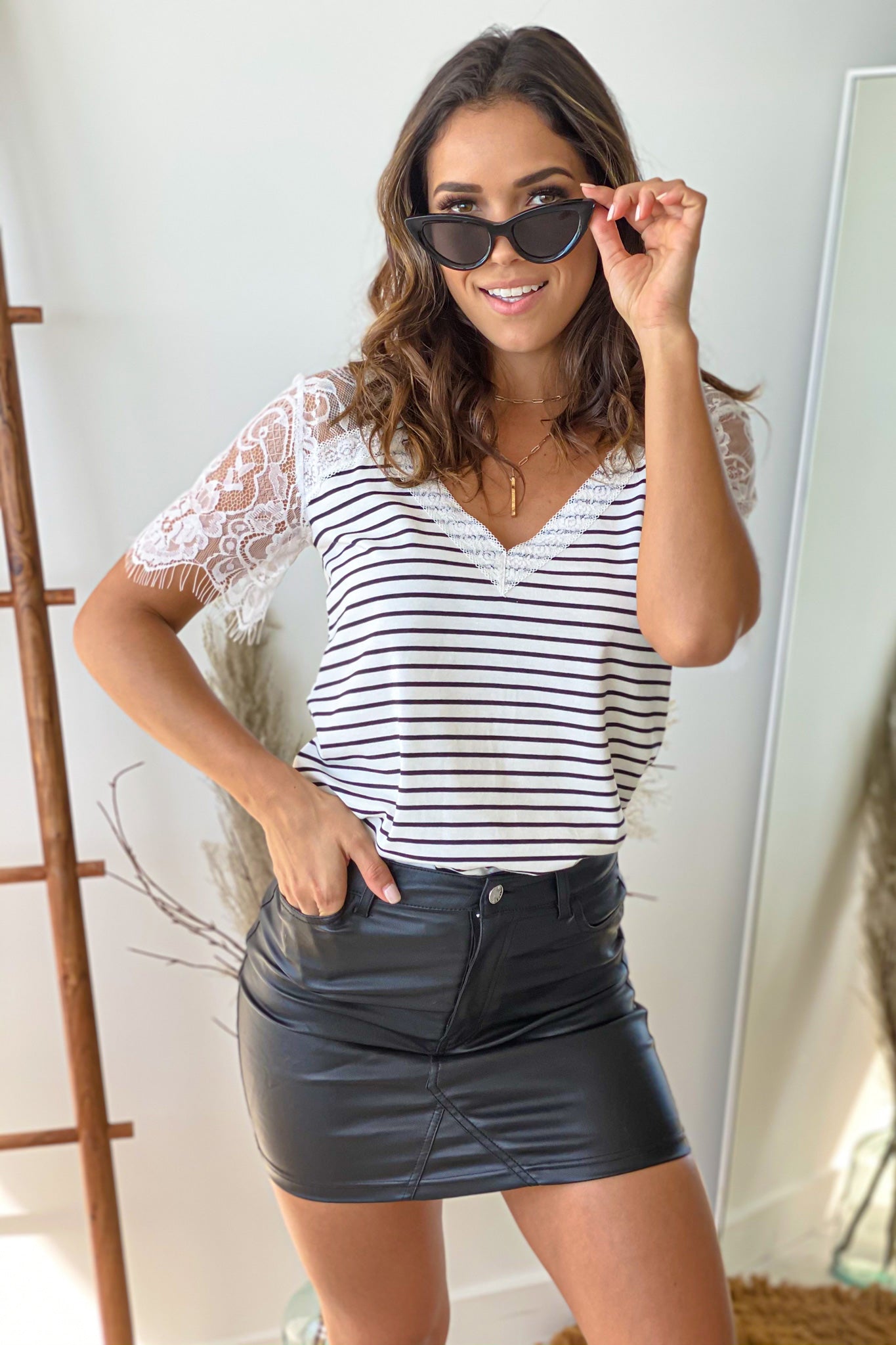 white and black striped cute top