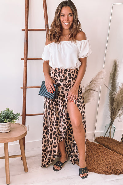 white and leopard high low dress