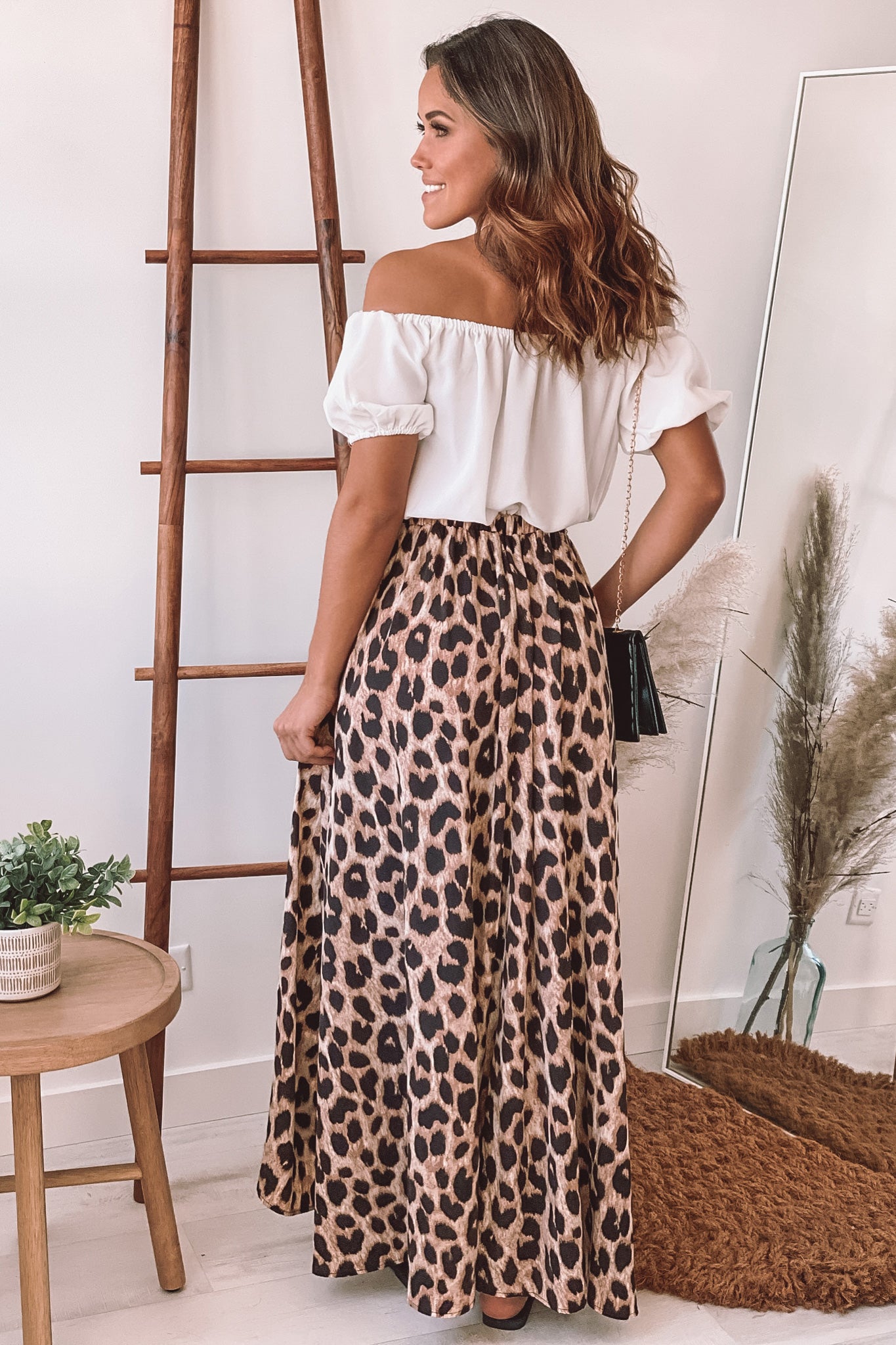 white and leopard off shoulder dress