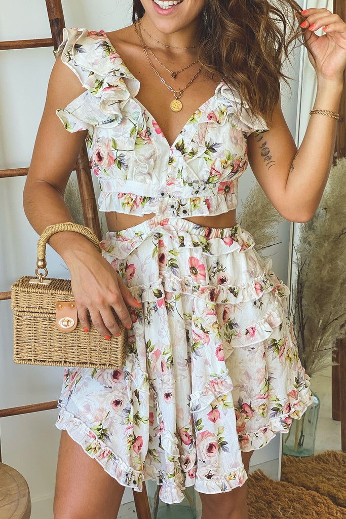 ruffle dress short Princess Off the shoulder Homecoming Party Dress  Pgmdress The off the shoulder hoco dress has a sheer waist that tops the short skirt that flows in ruffled tiers to the hem in an a Catalina Yellow Ruffle Mini Dress